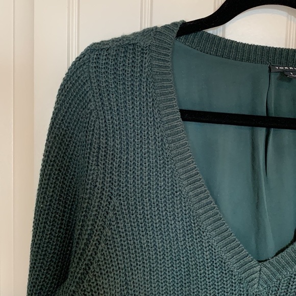 Torrid Knit V Neck Green Relaxed Tunic Sweater Sheer Bottom Tie Back Womens 1X - Picture 8 of 14